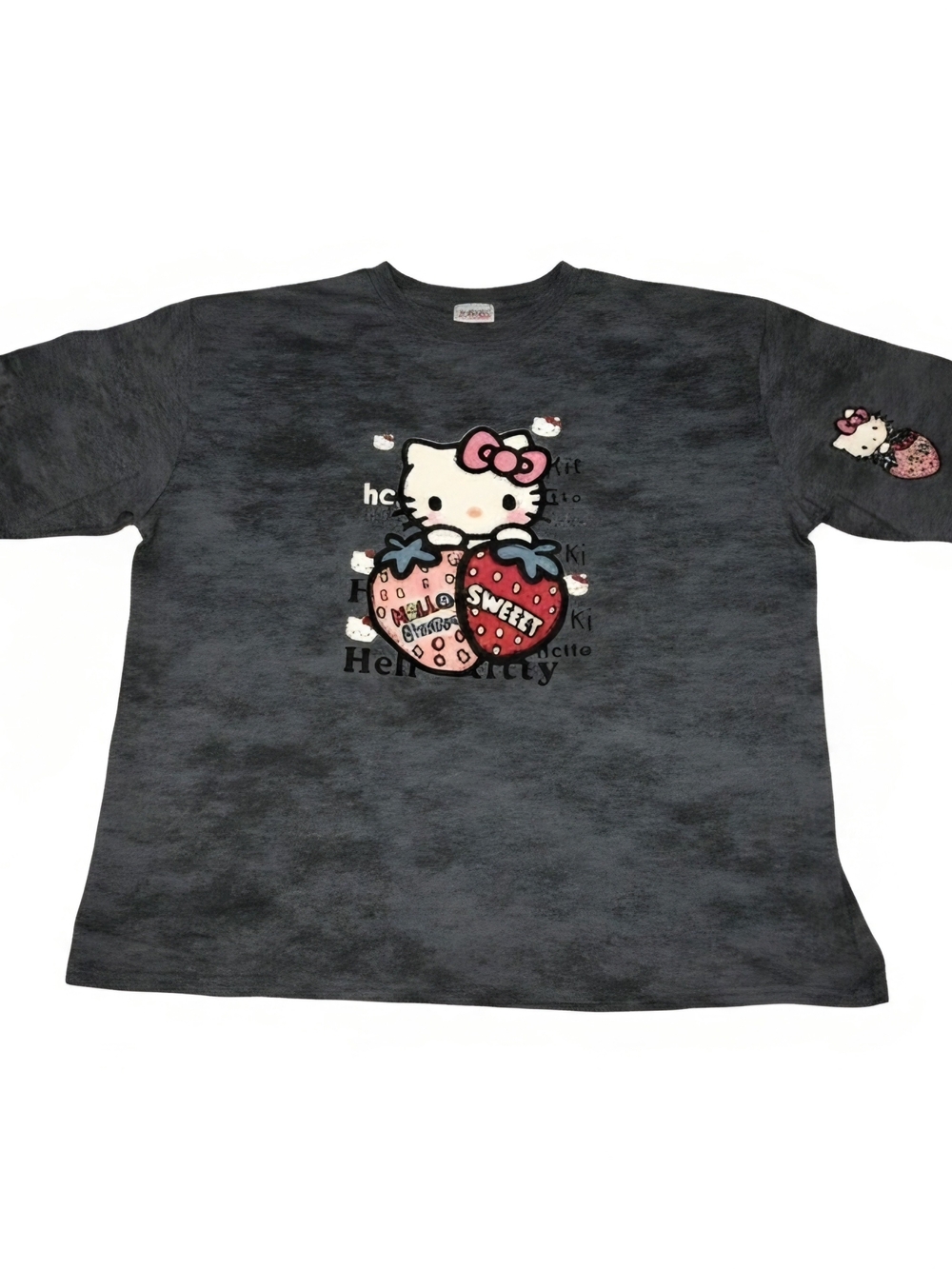 Hello Kitty Charcoal Tee with Pink Bow and Red & Pink Strawberry Hearts